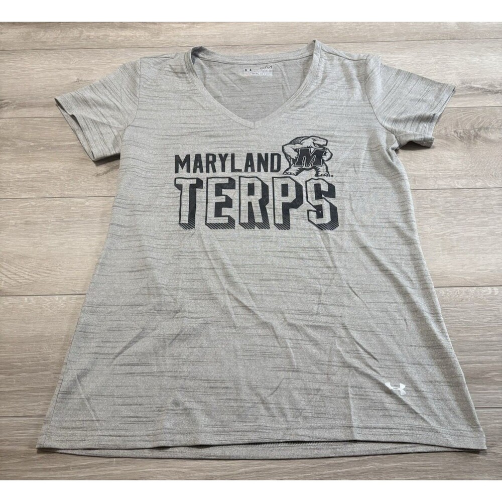 Under armour Heat Gear Semi Fitted Women's Gray Maryland Terps V Neck SS T Small